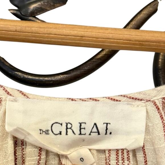 The Great. Prairie Oversized Boho Chic Dress Natural Beige Stripe Womens 0 XS - Picture 6 of 7